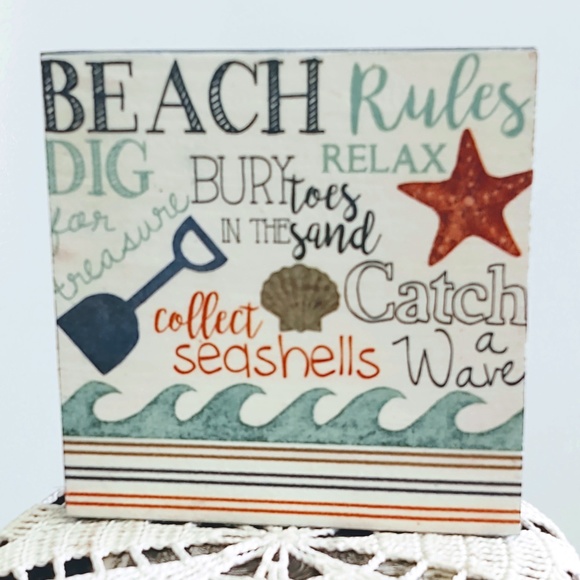 TIERED TRAY DECOR/MINI WOOD SIGN/SHELF SITTER/BEACH RULES/HOME DECOR - Picture 1 of 3
